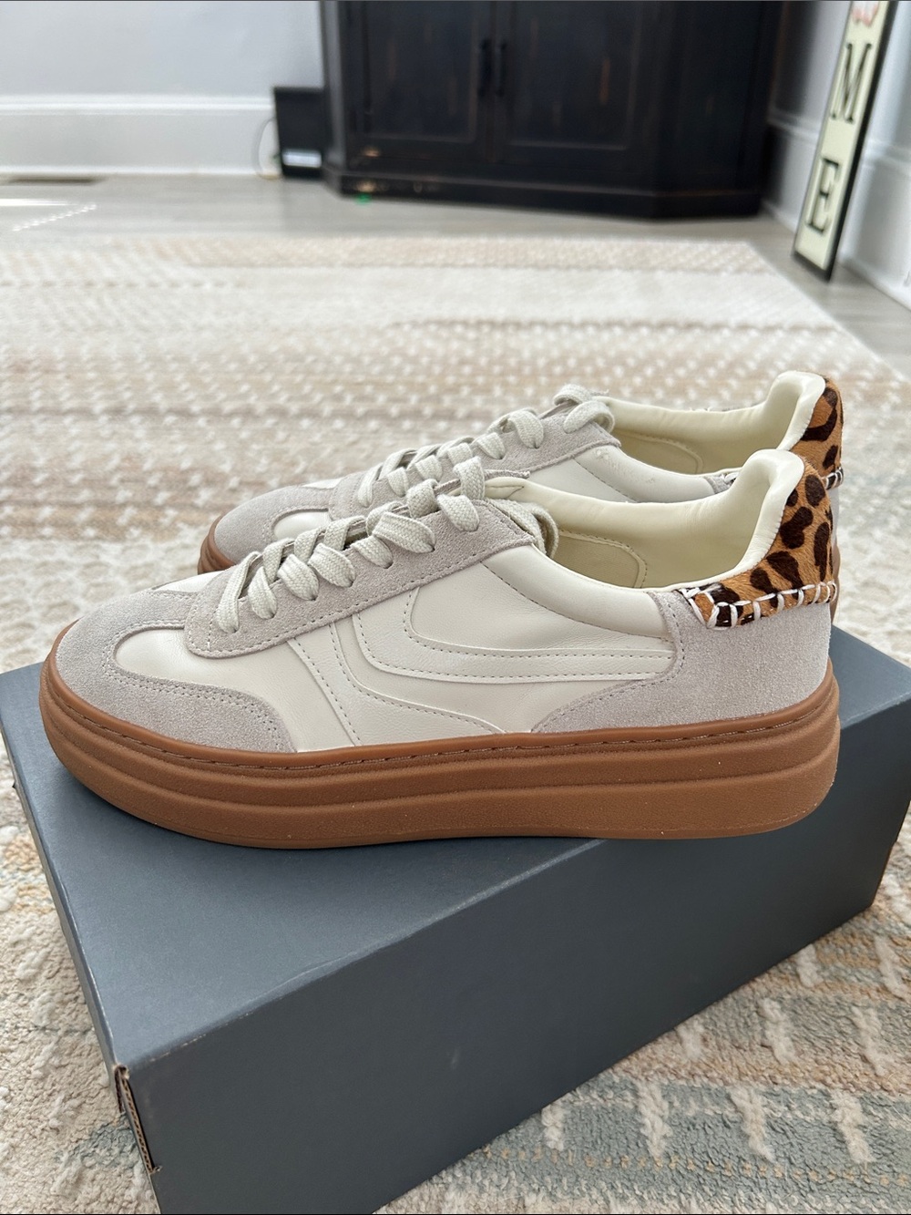 Steve Madden Cream Platform Sneakers with Leopard Heel